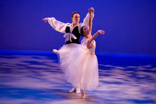 BAE graduate Alexander Castillo, currently a soloist with Los Angeles Ballet and dancer Katie Kim in a BAE Studio Performance of 'Les Sylphides' staged by Cynthia Gregory, choreographed by Michel Fokine.