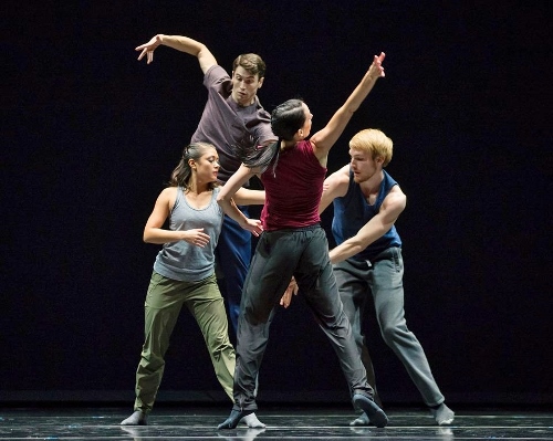 Hubbard Street Dancers in N.N.N.N. by William Forsythe, from left: Alicia Delgadillo, Andrew Murdock, Ana Lopez, and Florian Lochner.