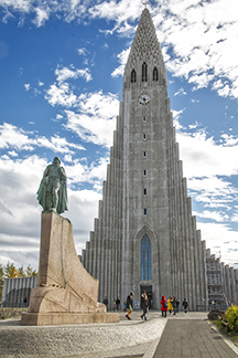 Directly across the street from the Café Loki, a statue of Leif Erikson stands before Reykjavik’s landmark Hallgrímskrkja church.