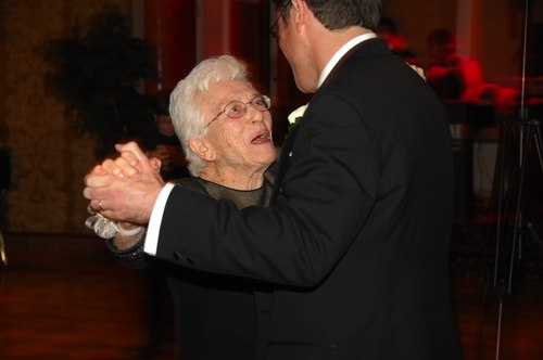 Robert dances with his grandmother, Gert