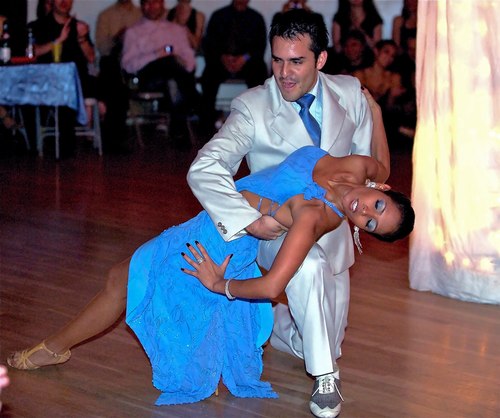 Carlos A. Paredes and Diana P. Giraldo perform for the All Night Milonga attendees at Stepping Out Studios